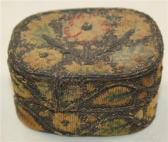 A Charles II silver thread and needlework small box, c.1680, 2.75in.